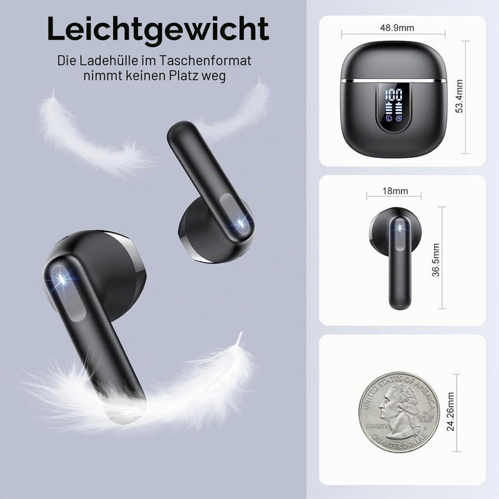 Bluetooth Kopfhörer 5.4, 2026 Kopfhörer Kabellos Bluetooth In Ear mit 4 ENC Noise Cancelling Mics, 4