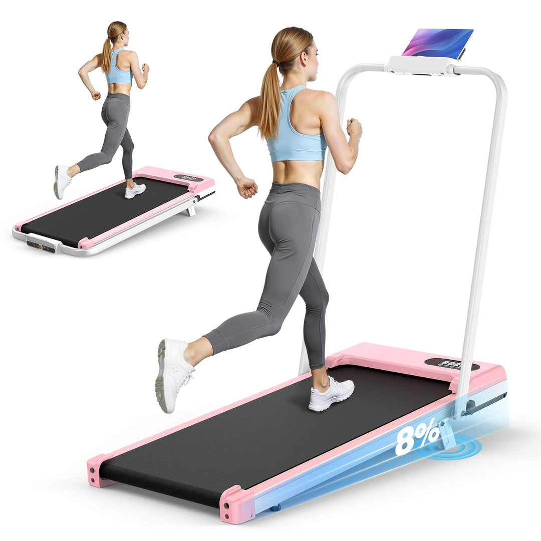 HomeFitnessCode Walking Pad Klappbar mit Neigung Laufband für Zuhause Rosa | Laufpad mit Steigung 1-