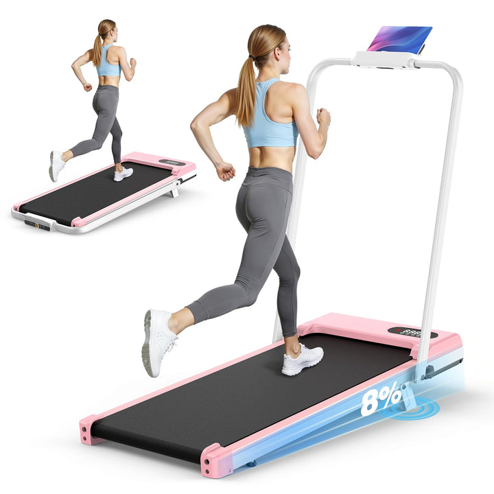 HomeFitnessCode Walking Pad Klappbar mit Neigung Laufband für Zuhause Rosa | Laufpad mit Steigung 1-