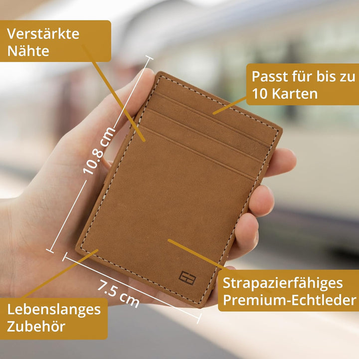 GARZINI Magic Wallet, RFID Geldbeutel für Herren aus echtem Leder mit Platz für 10 Karten, Mini Geld