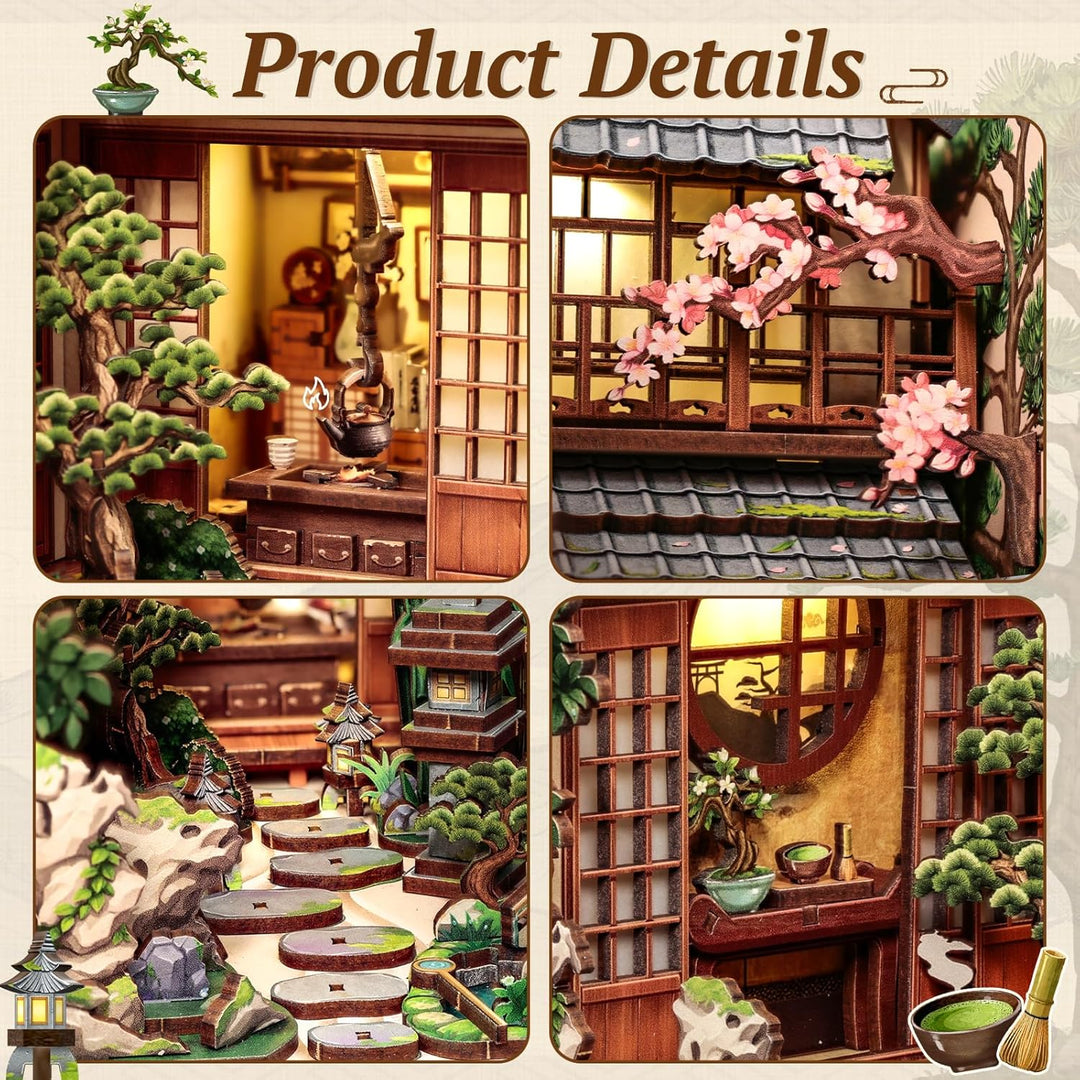 CUTEBEE Book Nook Kit - Puppenhaus Bausatz für Erwachsene, Japanisches Miniaturhaus mit LED Beleucht
