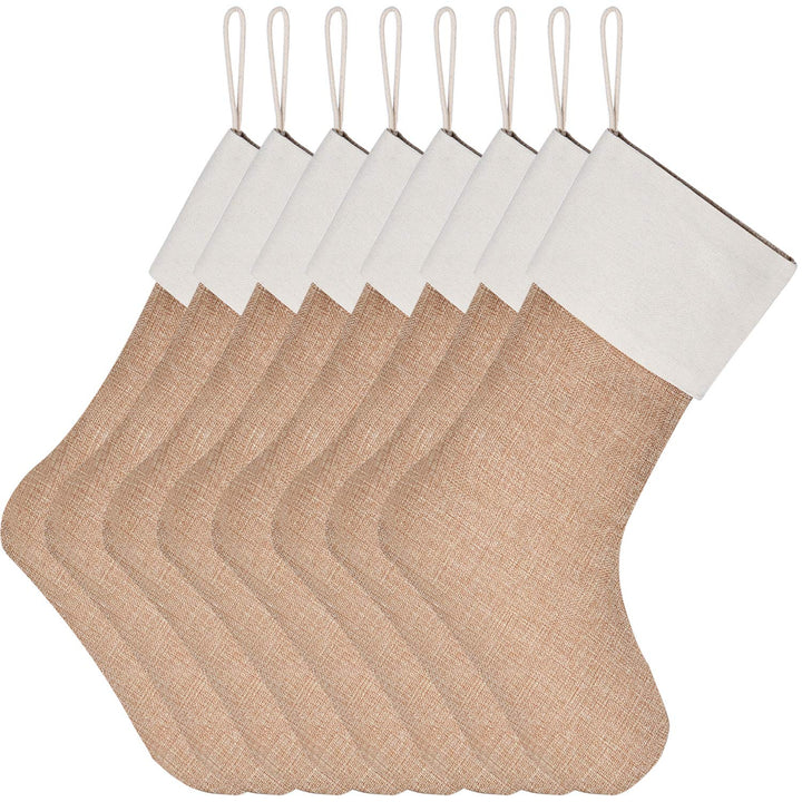 Sunshane 8er Set Weihnachsstrumpf Sackleinen Kamin Weihnachtssocken zum Befüllen & Aufhängen für Wei