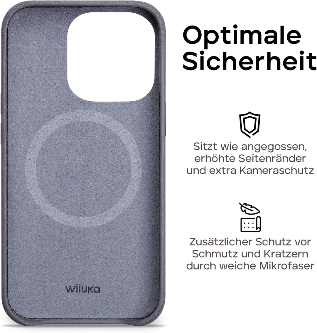 WIIUKA Hülle für iPhone 15 Pro Max, Leder aus Deutschland, Lederhülle extra Dünn, Premium Handyhülle