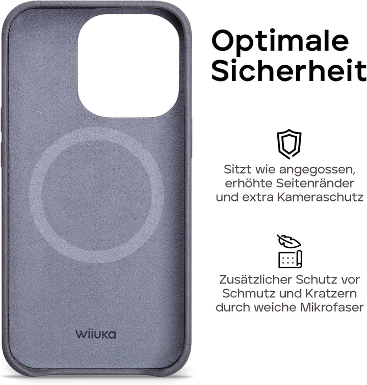 WIIUKA Hülle für iPhone 15 Pro Max, Leder aus Deutschland, Lederhülle extra Dünn, Premium Handyhülle