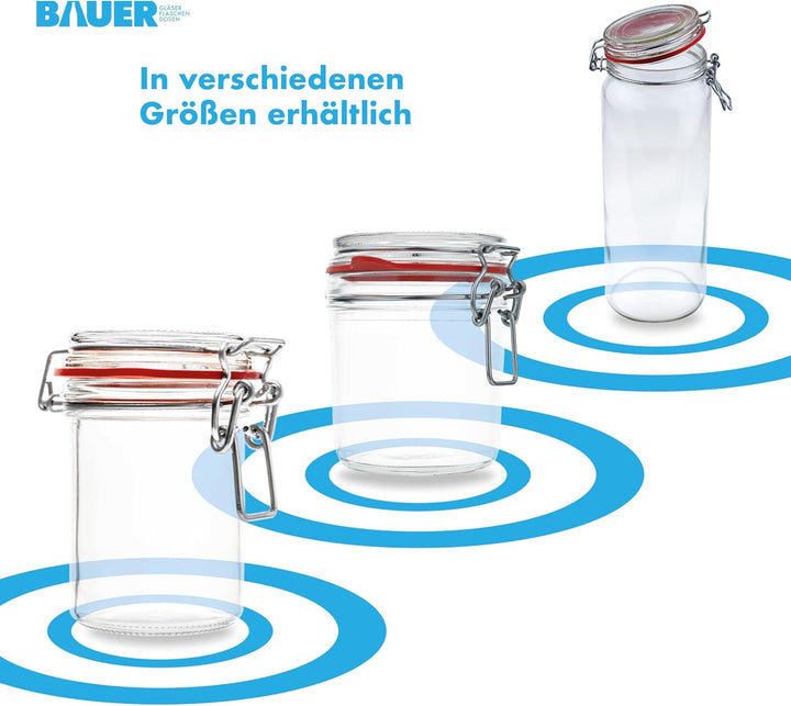 Flaschenbauer - 12 Drahtbügelgläser 212 ml, verwendbar als Einmach- und Fermentierglas, zur Aufbewah