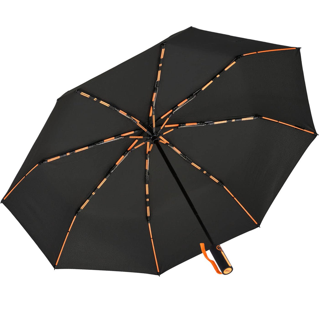 iX-brella Big Fiberglas Taschenschirm 104cm mit farbigen Doppel-Speichen - schwarz-orange, Schwarz-o