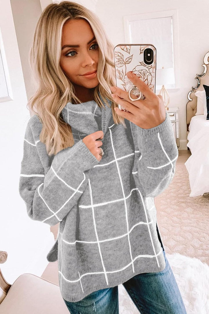 ASOMI Strickpullover Damen Gestreift Kariert: Elegant Rollkragen Pullover Winterpullover Warm Herbst