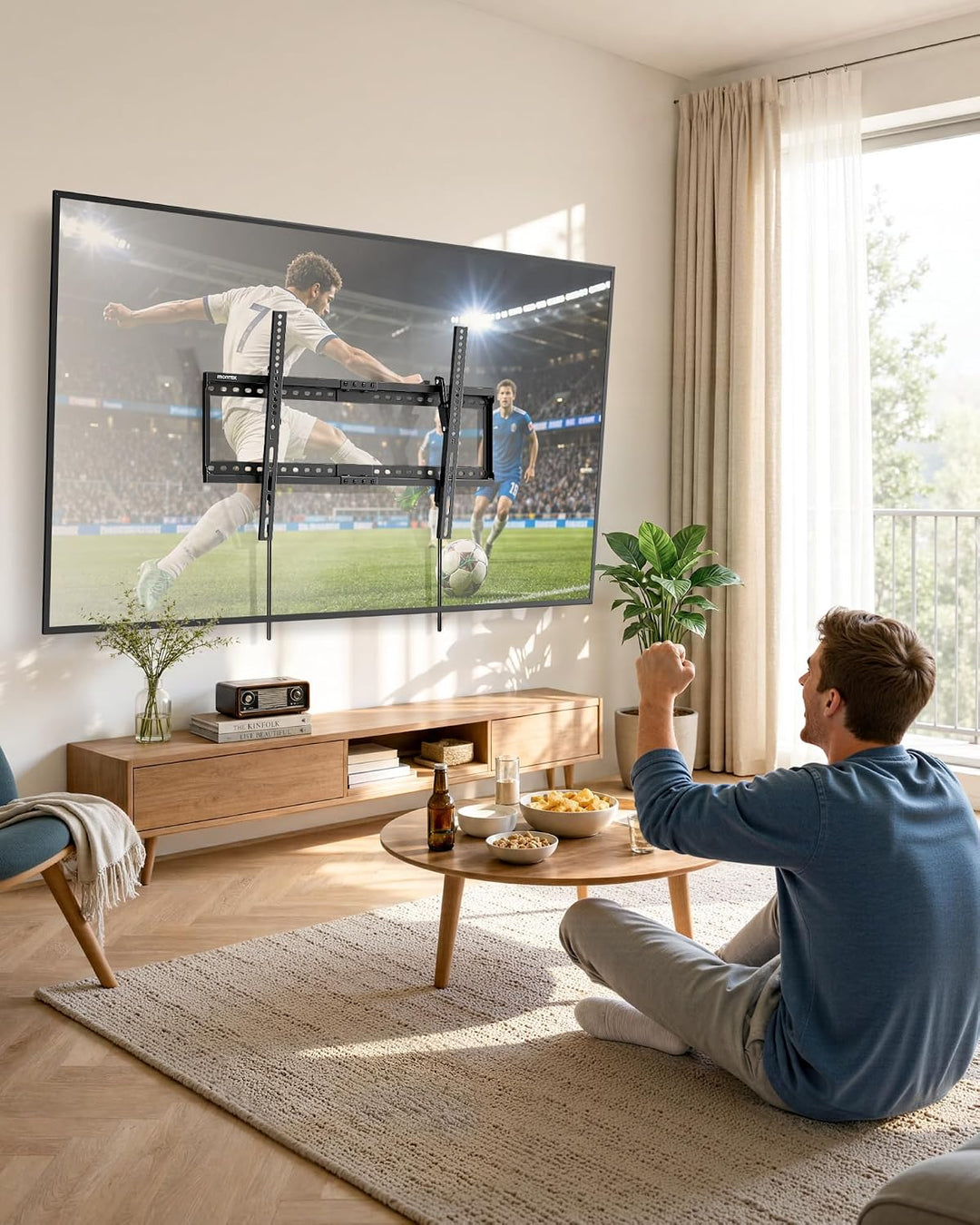 monTEK Neigbare TV Wandhalterung für 37-86 Zoll Fernseher | Gebogene und Flache Fernseher, bis 75 kg