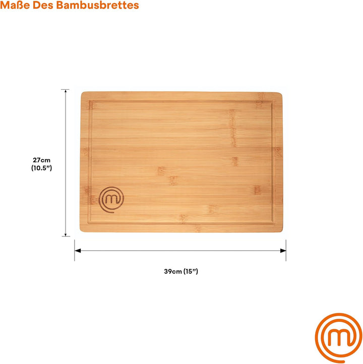 MasterChef Schneidebrett Holz, Holzbrett Küche mit Saftrille, Natürlich, Nachhaltig, 39cm x 27cm x 3
