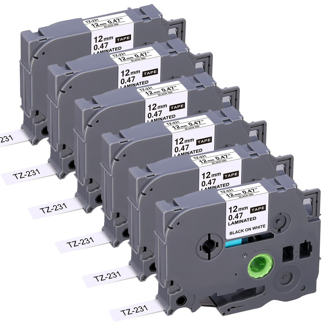 6er-Pack Ersatz-Beschriftungsband für TZe231 Brother P-Touch Beschriftungsgerät, 12mm (0,47 Zoll) la