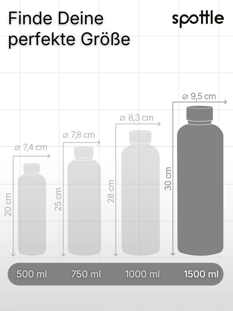 spottle Edelstahl Trinkflasche 1,5Liter – Thermosflasche aus Metall, doppelwandig, vakuumisoliert, K