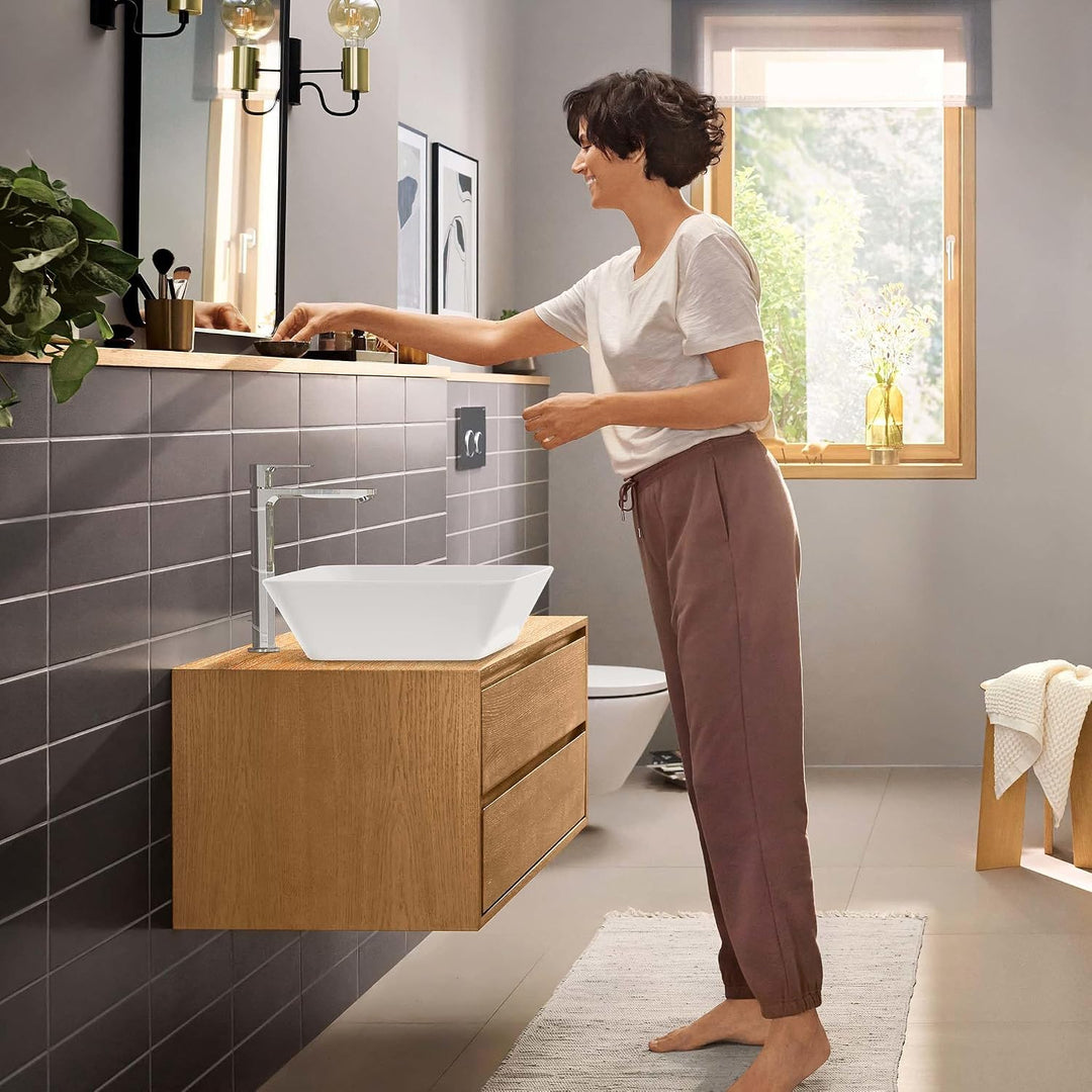 hansgrohe Rebris E - Waschtischarmatur mit Zugstangen-Ablauf, energiesparend (CoolStart), Wasserhahn