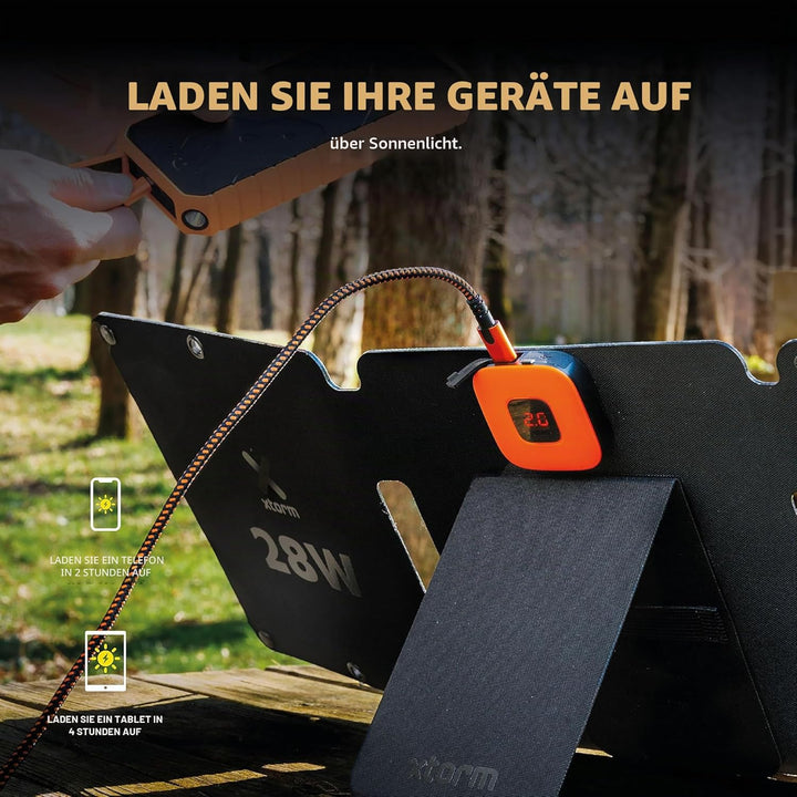 Xtorm SolarBooster, 28W Solarmodul, Faltbar, Tragbar Solar Ladegerät, faltbares Solarpanel, Monokris