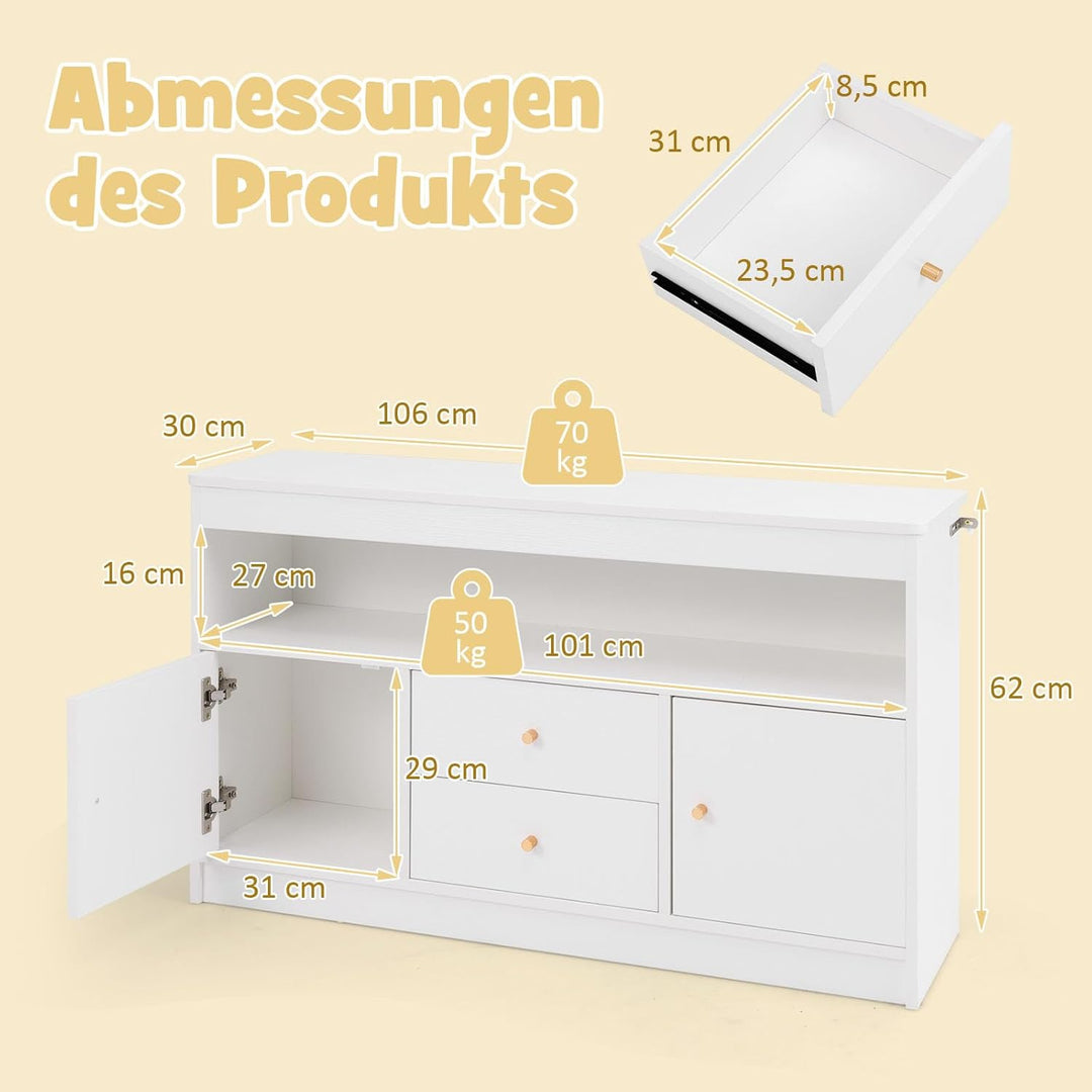 DREAMADE Kinderregal, Spielzeugschrank mit 3 Schubladen, Kinderzimmer Aufbewahrung Spielzeug Organiz