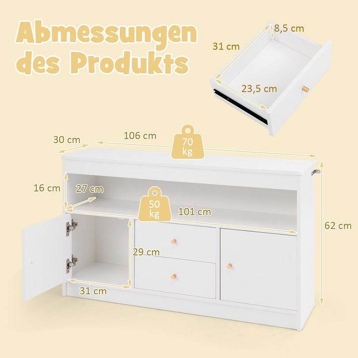 DREAMADE Kinderregal, Spielzeugschrank mit 3 Schubladen, Kinderzimmer Aufbewahrung Spielzeug Organiz
