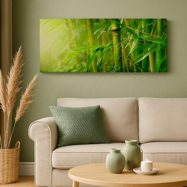 Panorama Bilder auf Leinwand 100x40cm Leinwandbild mit Rahmen Bambus Pflanze Gross Wanddeko Bild Sch