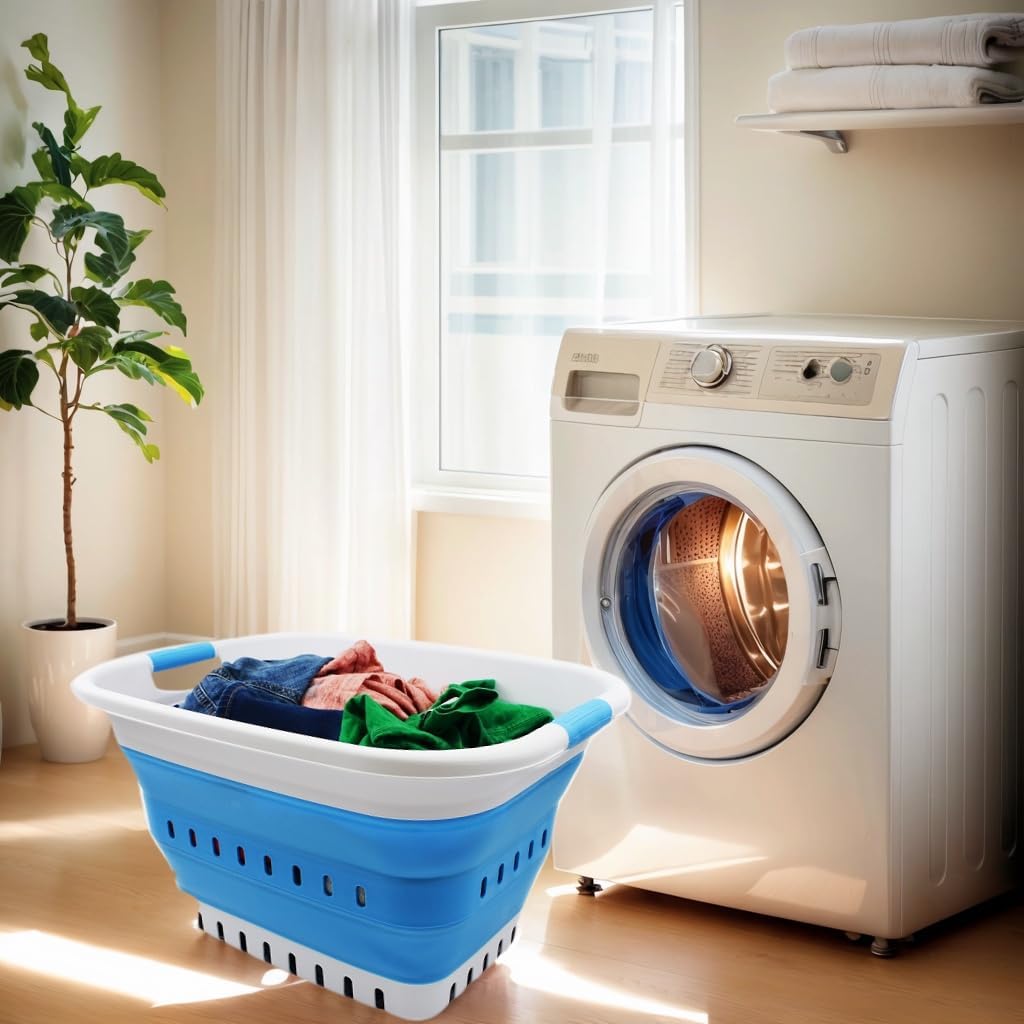 SAMMART 36L Collapsible Plastic Laundry Basket - Foldable Pop Up Storage Container/Organizer - Porta
