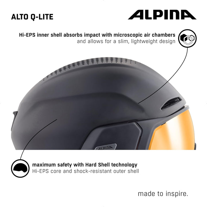 Alpina Unisex-Erwachsene Alto Q-LITE Skihelm, Black matt (Gold Mirror), 59-63