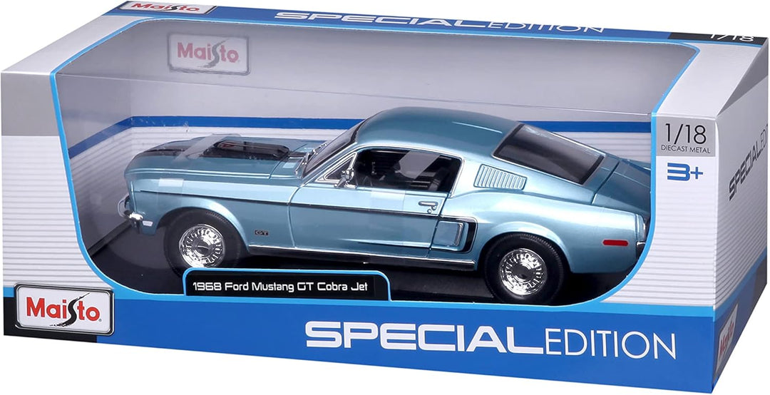 Maisto Ford Mustang GT Cobra Jet 68 Modellauto im Massstab 1:18 (Metallic-Blau)