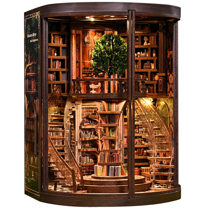 Book Nook Bausatz für Erwachsene – DIY Miniatur Weisheitsbibliothek Puppenhaus, 3D Holzpuzzle Bücher