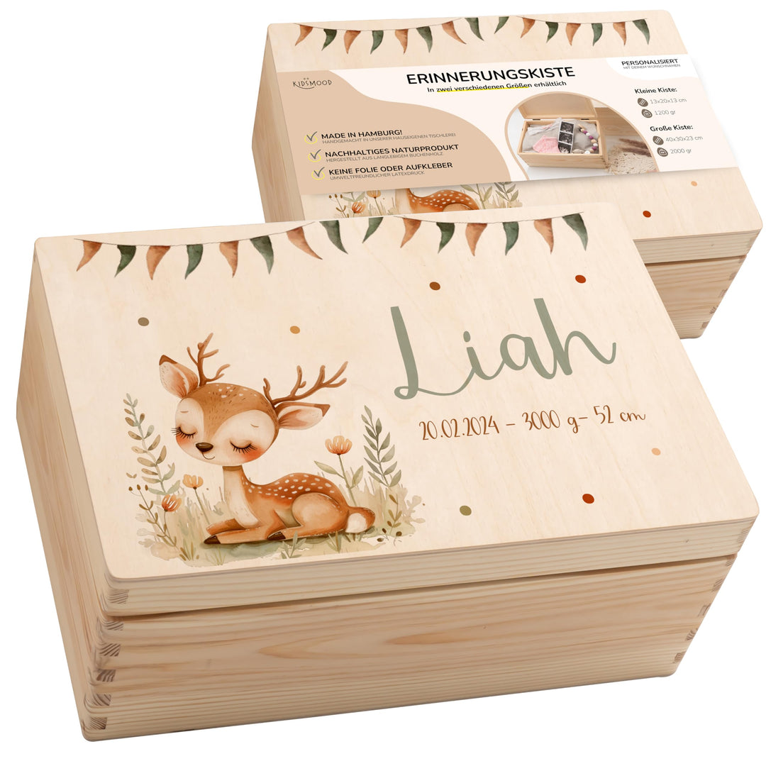 KIDSMOOD - Erinnerungsbox Baby, personalisierte Holzkiste mit Deckel, Ideal zur Aufbewahrung von Eri
