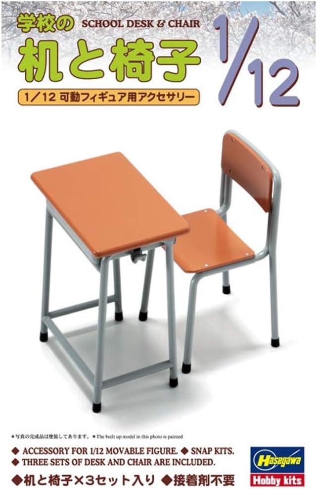 Hasegawa FA01 - 1/12 School Desk and Chair, Braun,grau,schwarz
