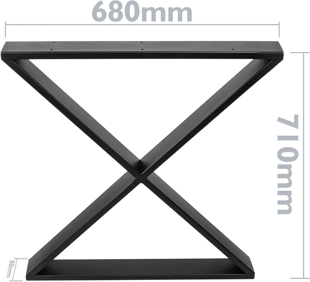 PrimeMatik - Tischbeine in 'X' aus Stahl 680 x 80 x 710 mm 2-Pack mit horizontaler Basis