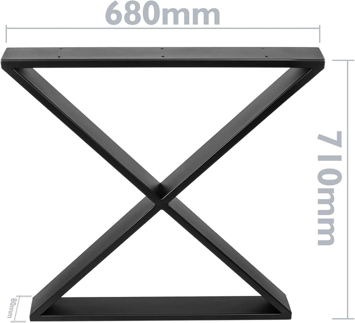 PrimeMatik - Tischbeine in 'X' aus Stahl 680 x 80 x 710 mm 2-Pack mit horizontaler Basis