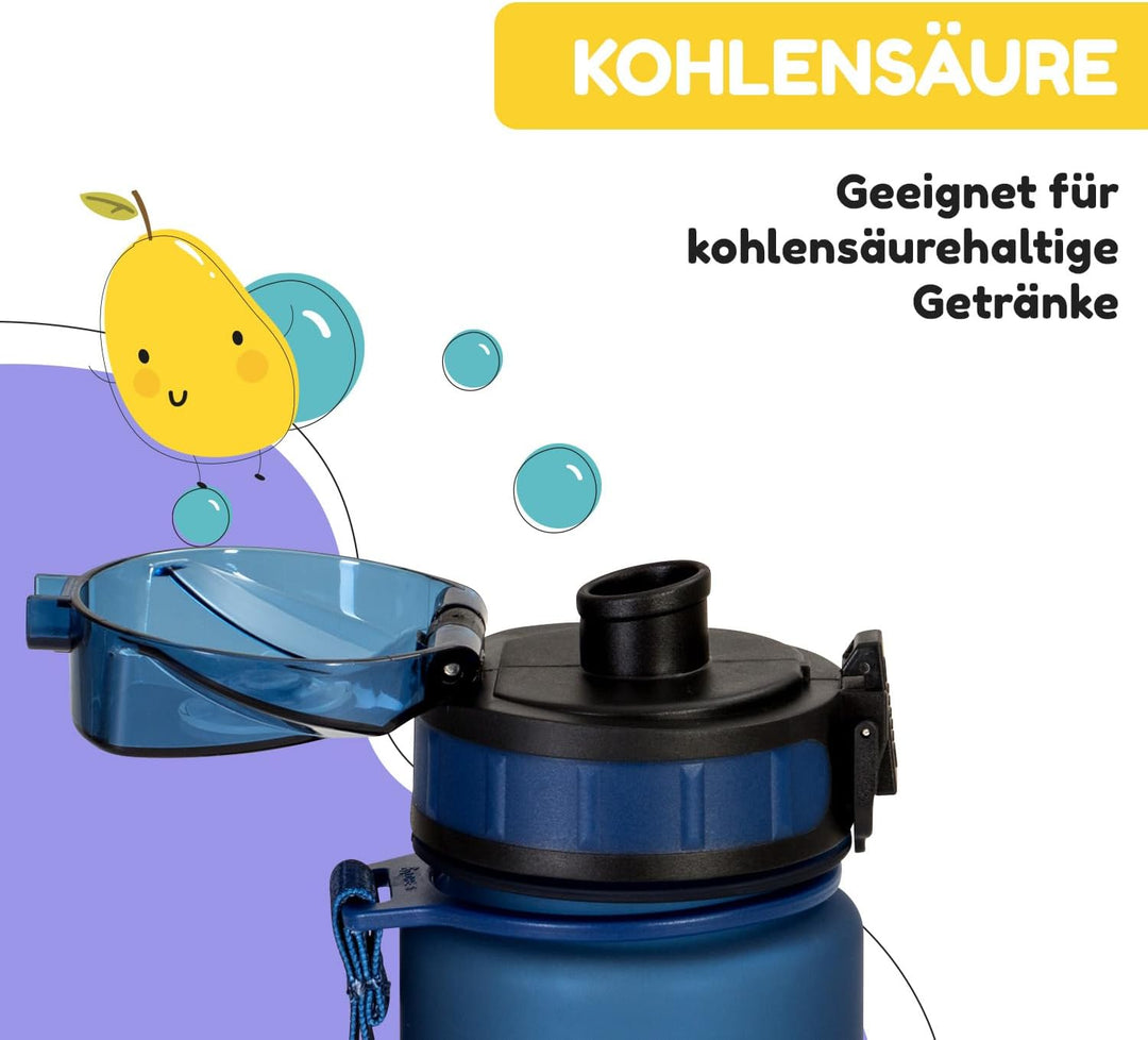 schmatzfatz Kinder Trinkflasche 400ml, Sport für Schule Kindergarten, 1-Klick Verschluss, Geschmacks