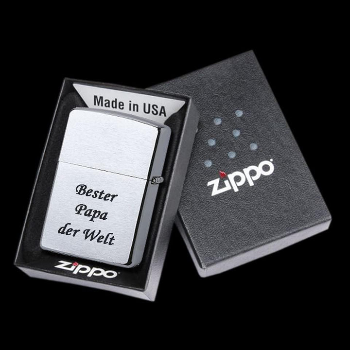 Zippo Benzinfeuerzeug mit Gravur Wunschtext Chrome Brushed Wunschgravur personalisiert Name Personal