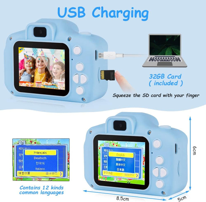 OSDUE Kinderkamera, 2.0”Display Digitalkamera Kinder, 1080P HD Eingebaute 32GB SD-Karte Selfie Digit