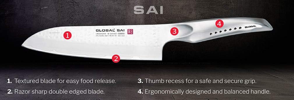 Global SAI-06 Tranchiermesser, Hammerschlagdesign, 25cm, 1 St