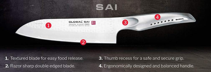 Global SAI-06 Tranchiermesser, Hammerschlagdesign, 25cm, 1 St