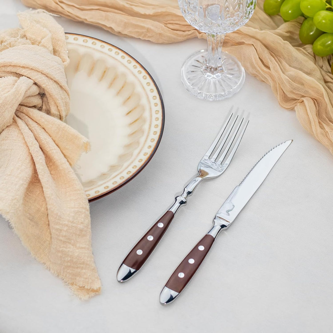 Berlin bakelite Steak Knife & Dinner Fork 12pc wooden Braun 12-teilig, Braune Griffe 12-teilig | 6 P