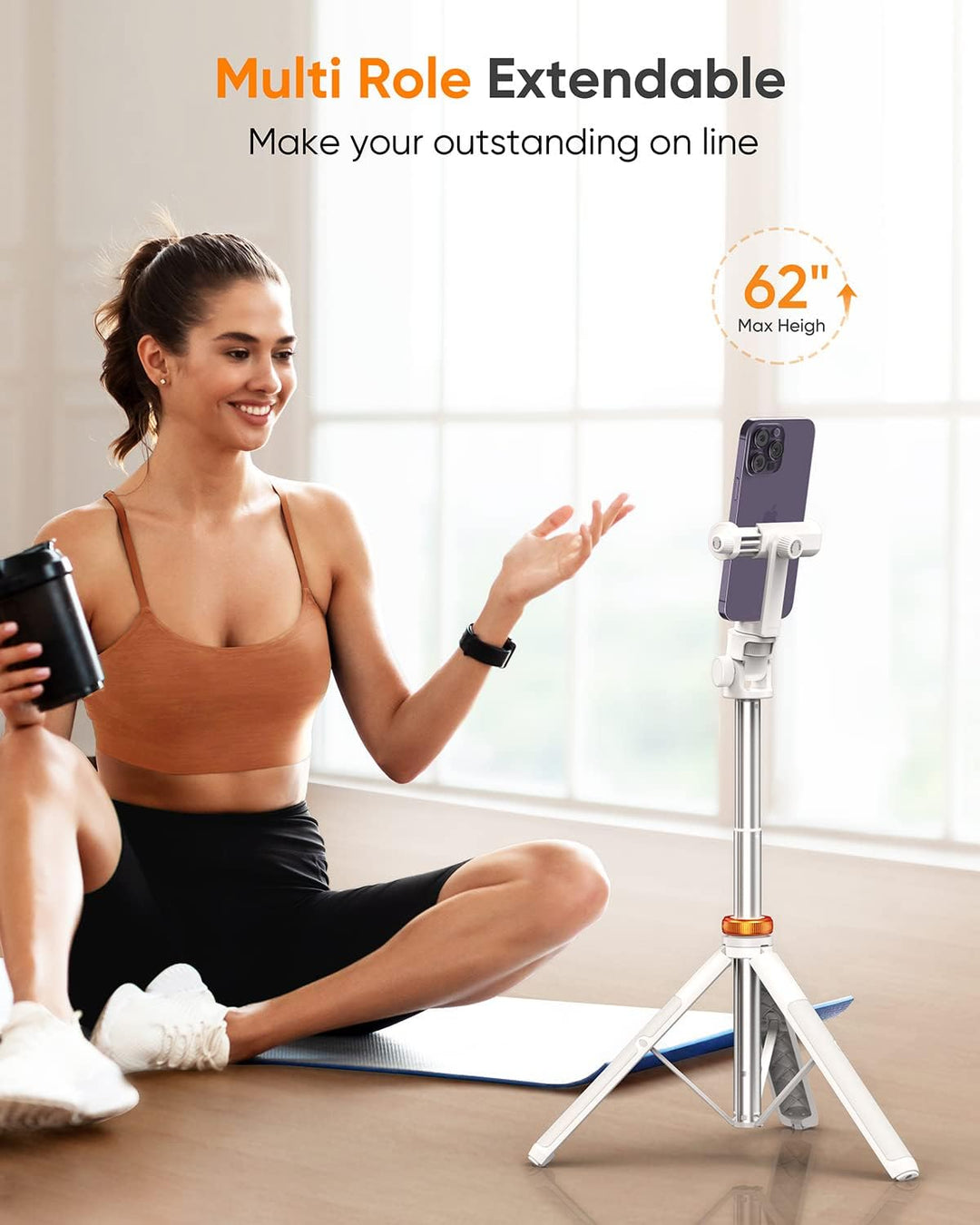 158CM Hany Stativ, Stativ für Smartphone und Selfie Stick mit Fernbedienung (Mineral White), Mineral