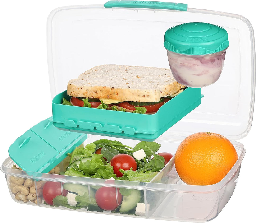 Sistema Bento Box TO GO Brotdose mit Fächern | 1,76 L Lunchbox mit auslaufsicherem Joghurt-/Fruchtbe