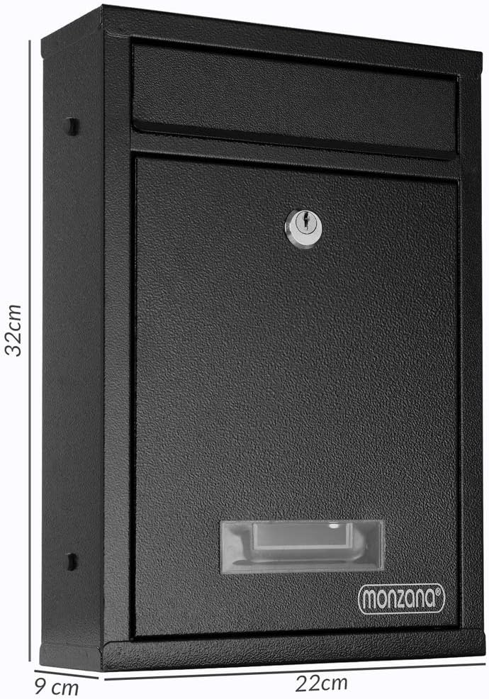 MONZANA® 6X Briefkasten Schwarz inkl. 2 Schlüssel Namensschild abschliessbar Mailbox Briefkastenanla