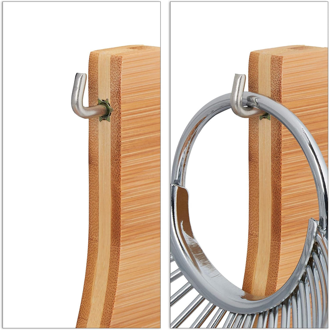 Relaxdays Obsthängematte, Bambus und Edelstahl, Gitter Design, Deko Obstschale, HxBxT: 18, 5 x 38 x