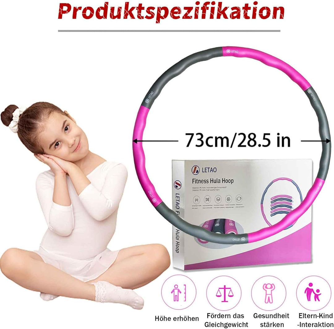 LETAO Hula Hoop Reifen Kinder von 4-8 Jahren | 510g Rosa-Grau Hula Hoop Reifen Kinder, Zerlegbar, in