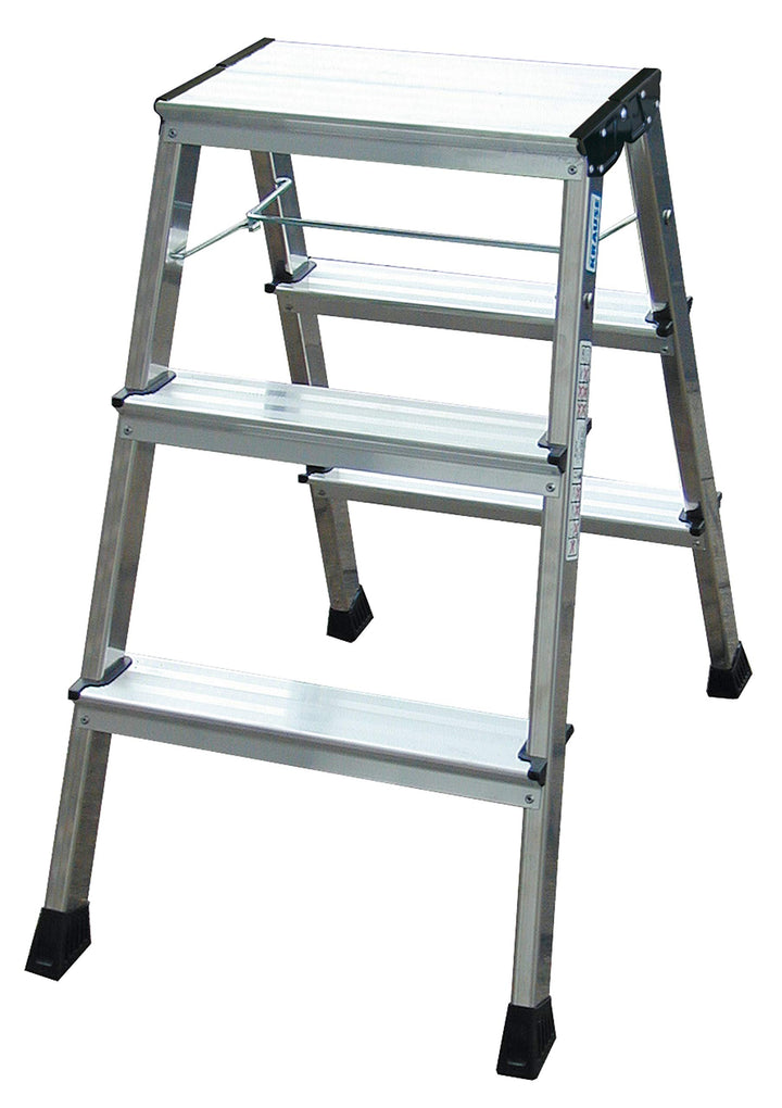 Krause 130068 Klapptritt 2 x 3 Stufen Aluminium, mit Roll-Stop-Automatik