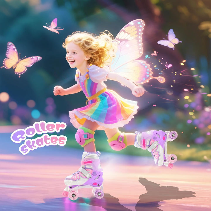 NEMONE Rollschuhe für Mädchen Kinder 4 Grössen Verstellbar Blau Violett Rollschuhe für Kinder Drinne