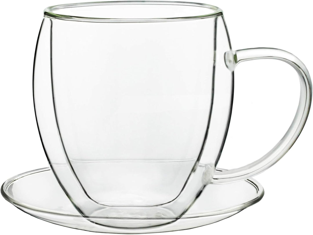Creano 6 doppelwandige 250 ml Glas-Thermotassen mit Untersetzer, Glas-Teetasse/Kaffeetasse mit Schwe