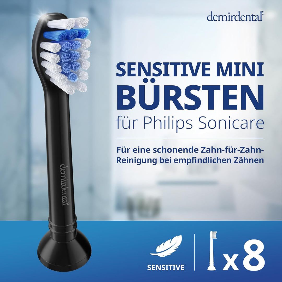 8er demirdental Ersatzbürsten passend für Philips Sonicare, Mini Sensitive Aufsätze & Aufsteckbürste