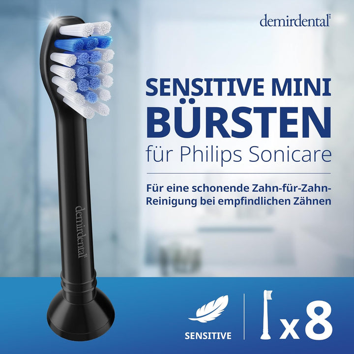 8er demirdental Ersatzbürsten passend für Philips Sonicare, Mini Sensitive Aufsätze & Aufsteckbürste