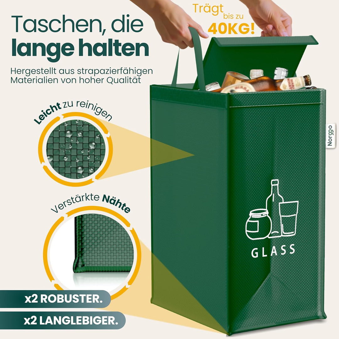 Mülltrennsystem 3fach – Set aus 3 Mülltrennsysteme für Plastik, Papier und Glas – Recycling Behälter