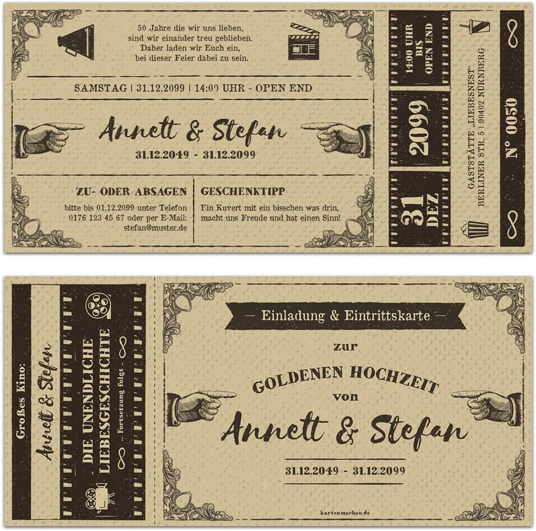 Kartenmachen.de Personalisierte 10-100x Hochzeitseinladungen Goldhochzeit goldene Hochzeit Einladung