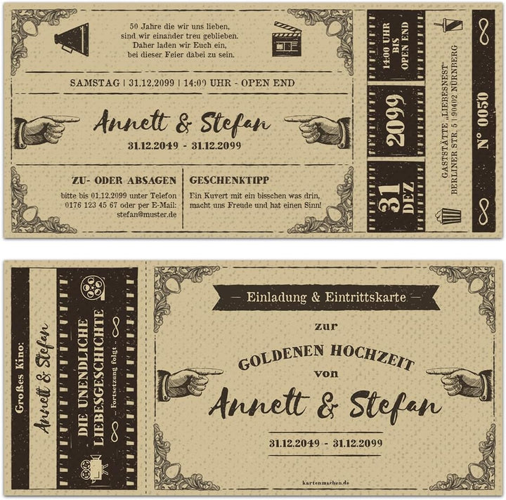 Kartenmachen.de Personalisierte 10-100x Hochzeitseinladungen Goldhochzeit goldene Hochzeit Einladung