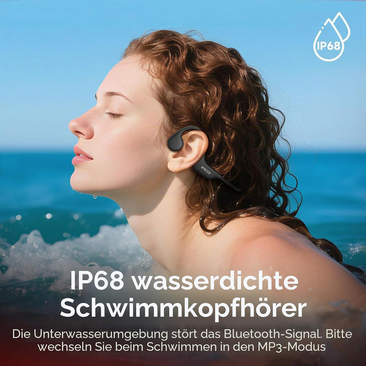 IFECCO Knochenschall Kopfhörer Schwimmen Bluetooth 6.0 - IP68 wasserdichte Open Ear KopfhöRer mit MP