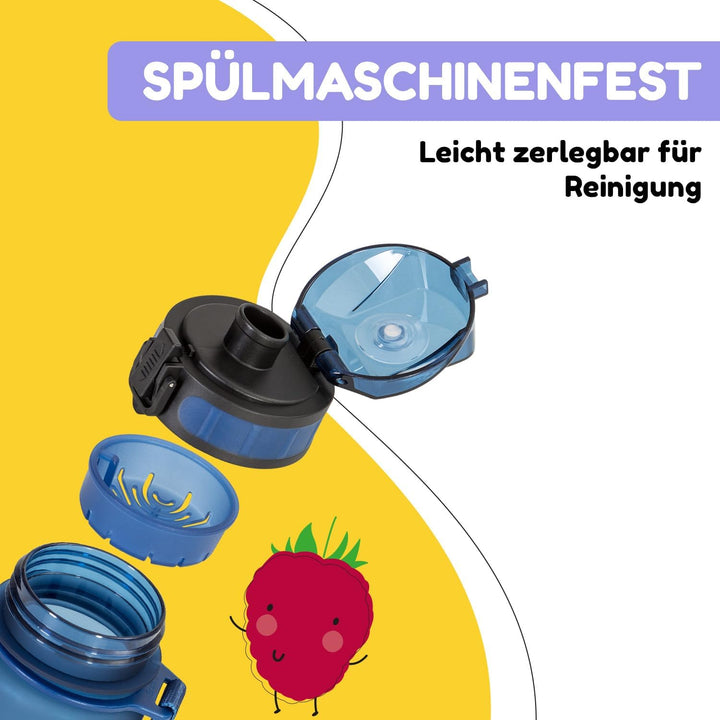 schmatzfatz Kinder Trinkflasche 400ml, Sport für Schule Kindergarten, 1-Klick Verschluss, Geschmacks