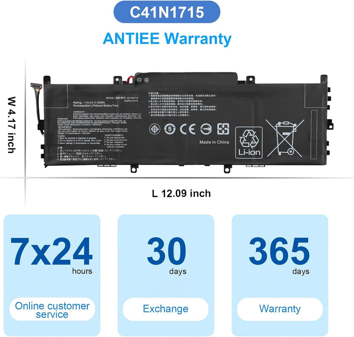 ANTIEE 50Wh C41N1715 Laptop Akku für Asus Zenbook 13 UX331UA UX331UA-1A UX331UA-1E UX331UN UX331FN U